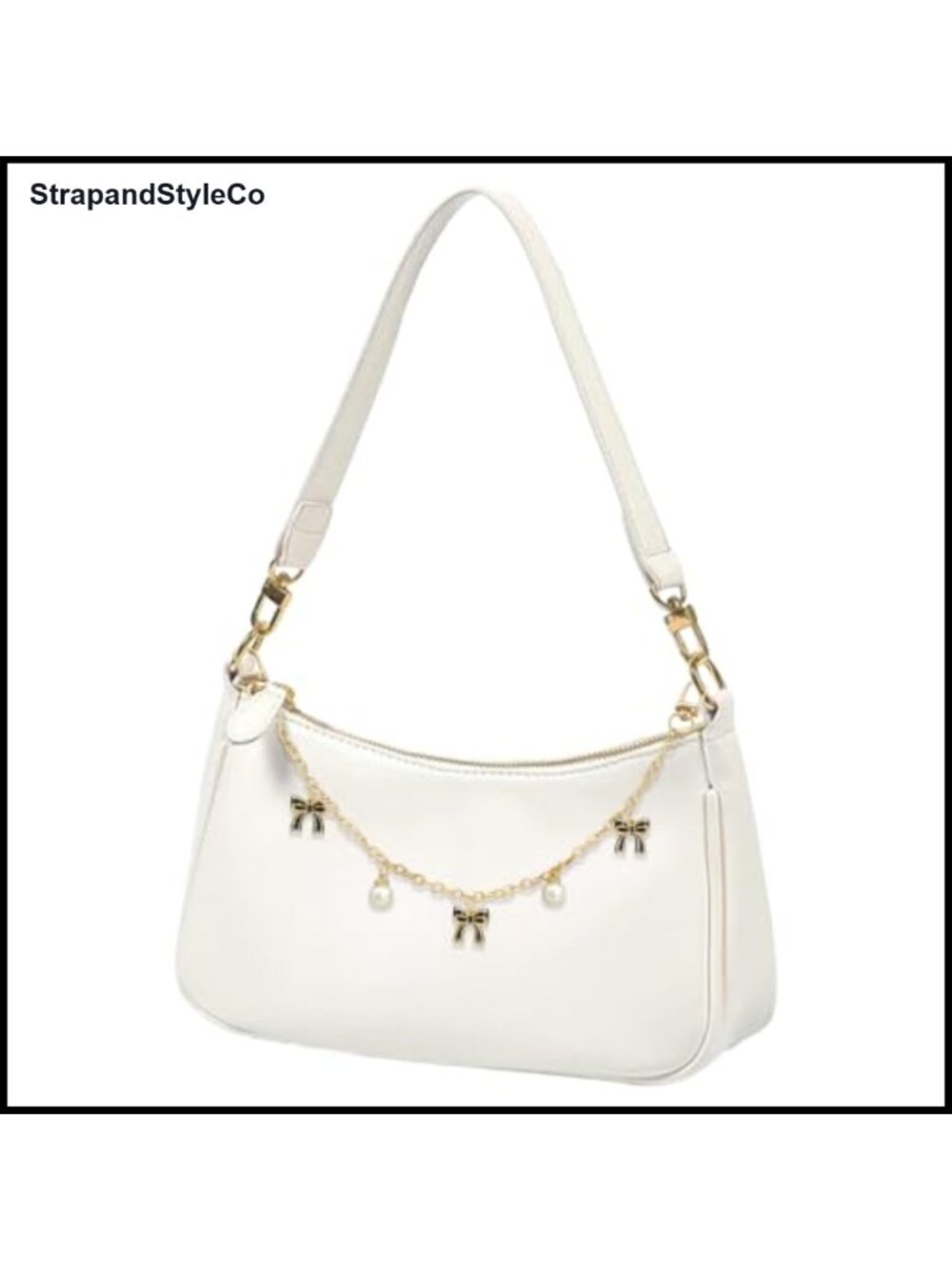 Small Hobo Bag Vegan Leather Underarm Purse Detachable Bow Charm